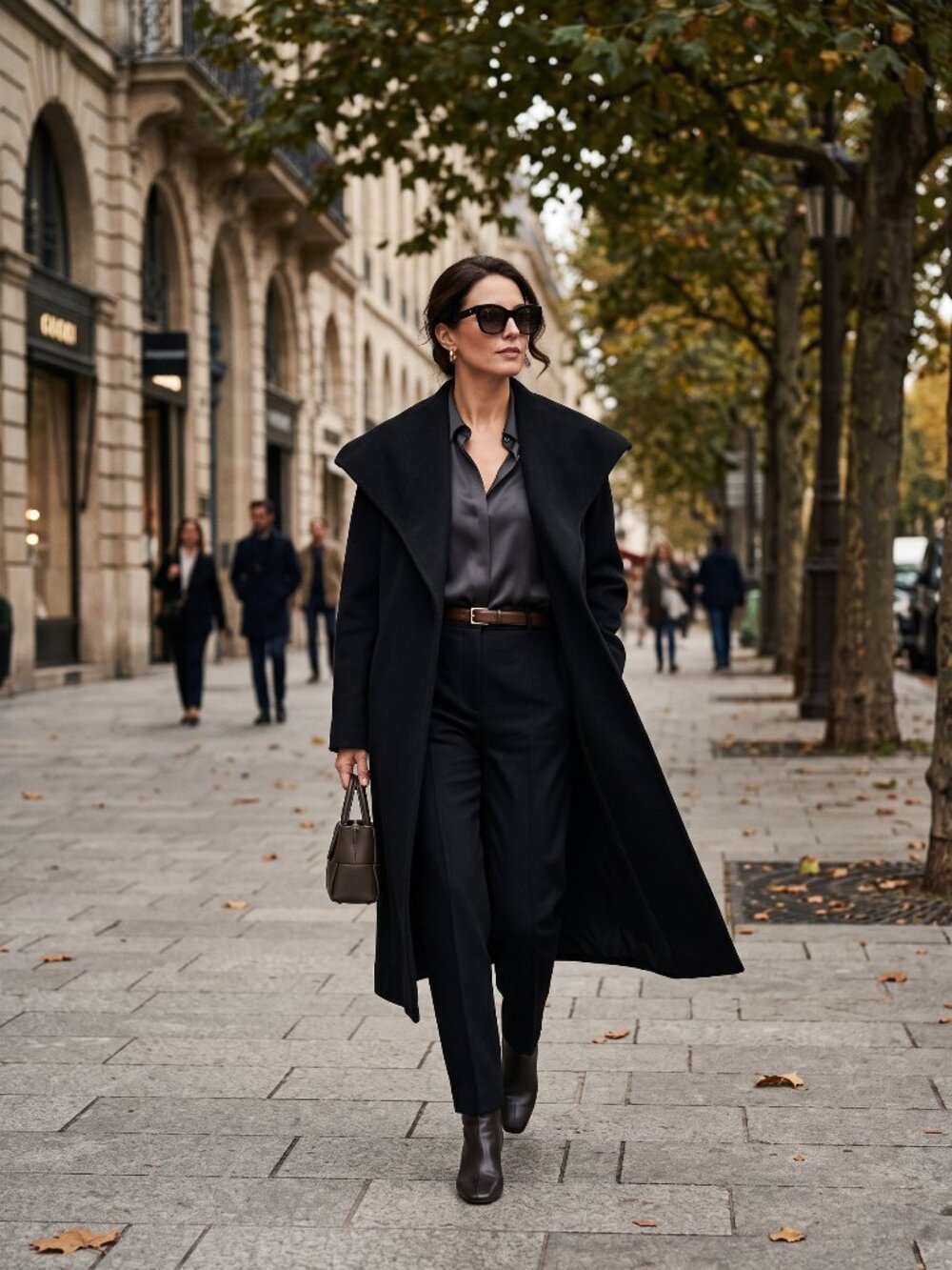 Cinzia Rocca Italy Wool Angora Cashgora Shawl Collar Coat Black Size 8 Midi Long